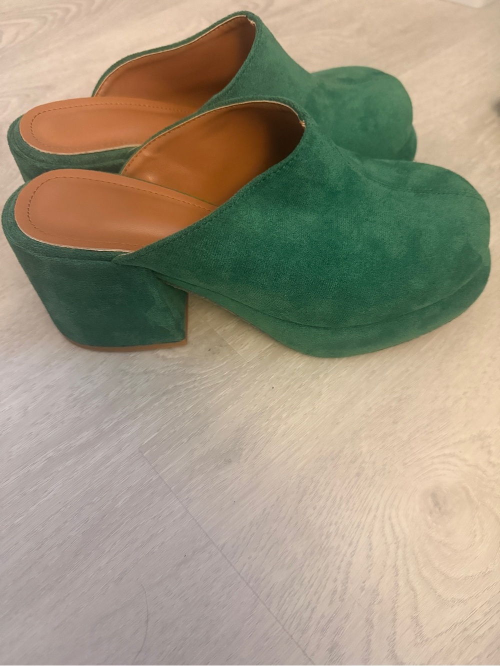 Green Suede Slip-On Women's Clog Mules - Picture 3 of 5